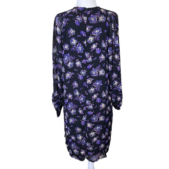 Ganni Floral Long Blouson Sleeve Floral Pansy Georgette Mini Dress 8-10 - Picture 4 of 9